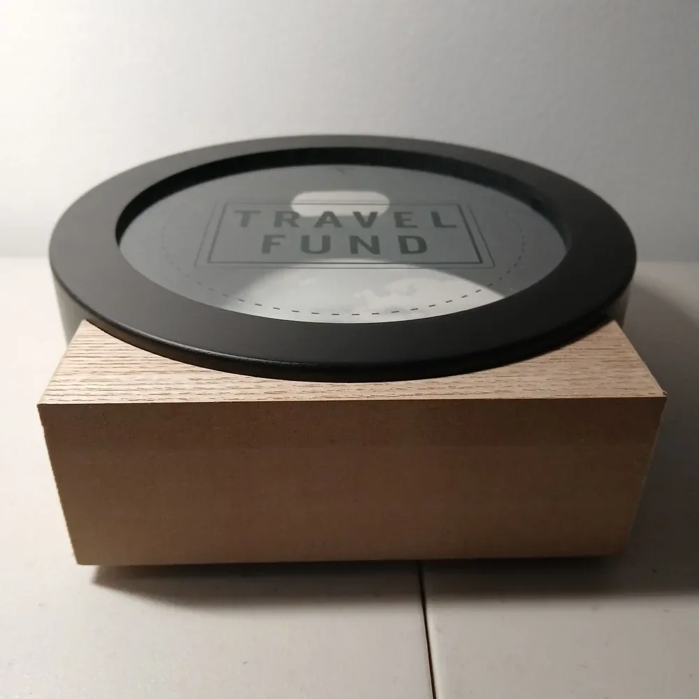 MAINSTAYS Espresso Brown Wood Decorative Modern Travel Fund Money Savings Bank